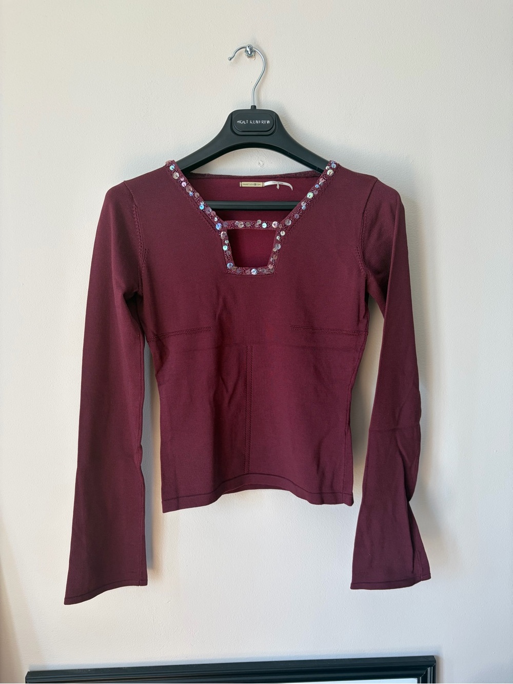 Max Studio - Embellished Burgundy Long-Sleeve Women's Top